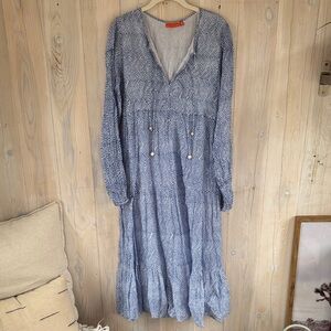 Oliphant Blue and White Patterned Midi Dress